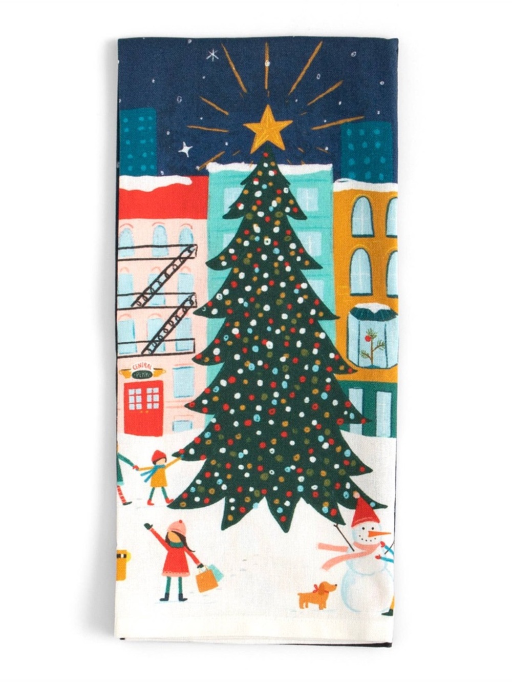 Holiday Tree Cotton Kitchen Towel - Navy and Green